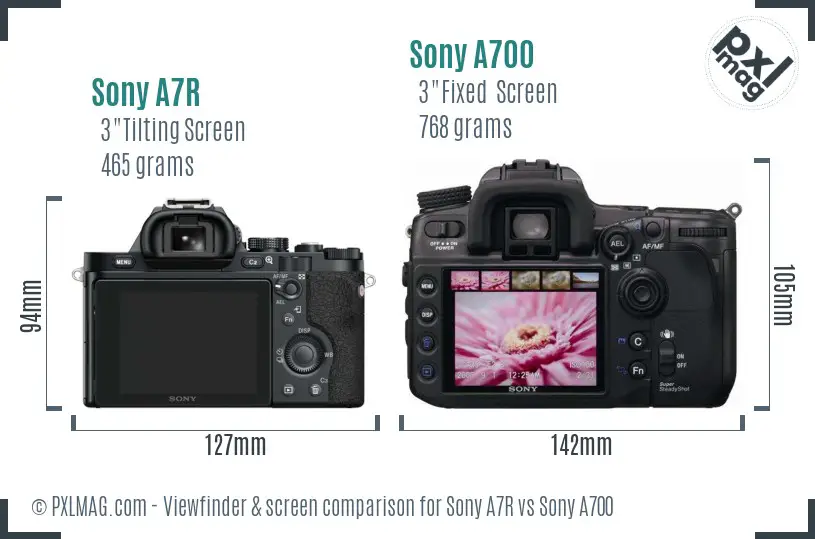 Sony A7R vs Sony A700 Screen and Viewfinder comparison Sony A7R vs Sony A700 Screen and Viewfinder comparison