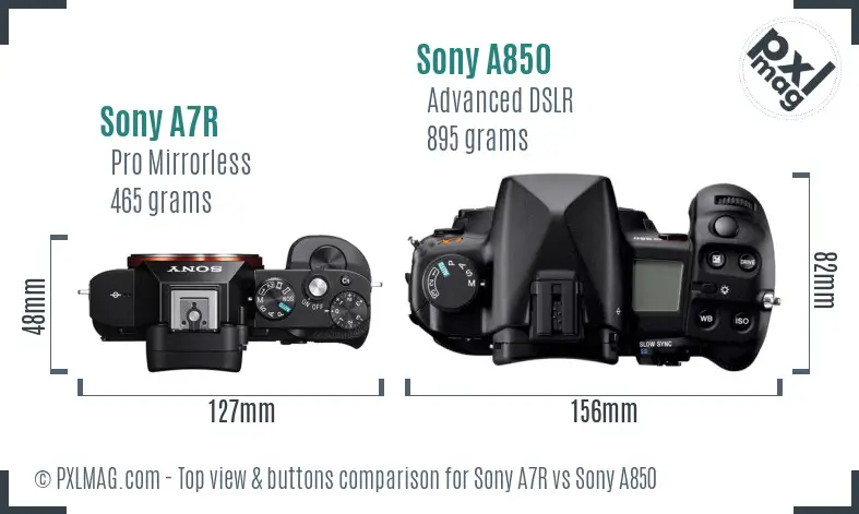 Sony A7R vs Sony A850 top view buttons comparison Sony A7R vs Sony A850 top view buttons comparison