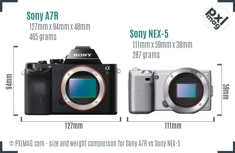 Sony A7R vs Sony NEX-5 size comparison Sony A7R vs Sony NEX-5 size comparison