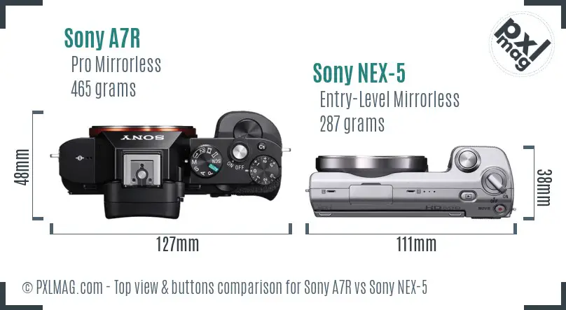 Sony A7R vs Sony NEX-5 top view buttons comparison Sony A7R vs Sony NEX-5 top view buttons comparison