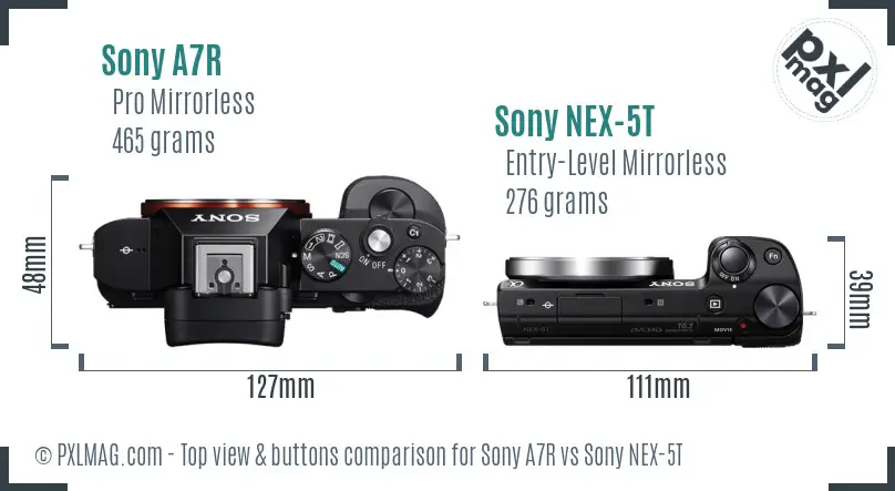 Sony A7R vs Sony NEX-5T top view buttons comparison