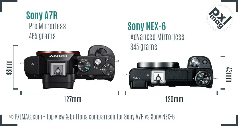 Sony A7R vs Sony NEX-6 top view buttons comparison