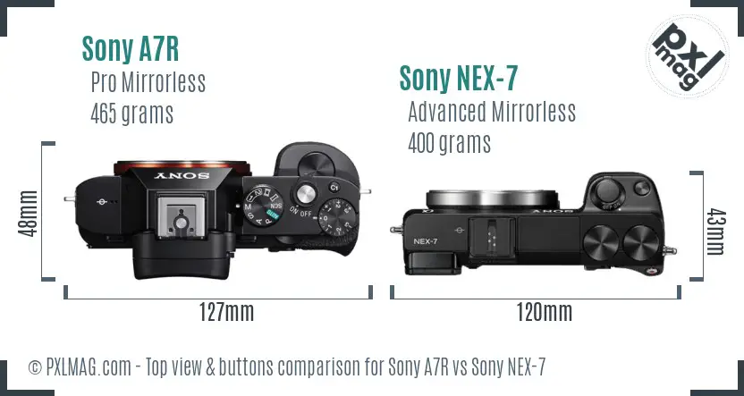 Sony A7R vs Sony NEX-7 top view buttons comparison Sony A7R vs Sony NEX-7 top view buttons comparison