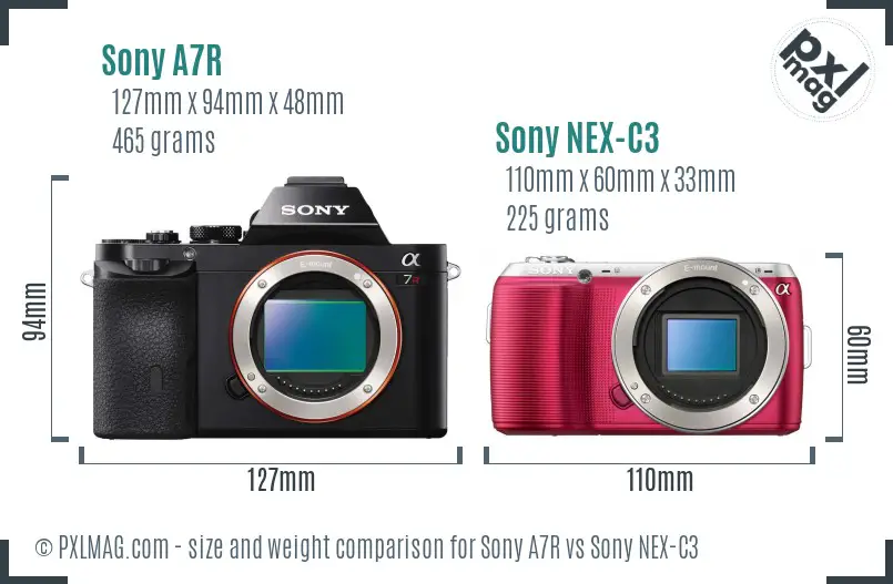 Sony A7R vs Sony NEX-C3 size comparison