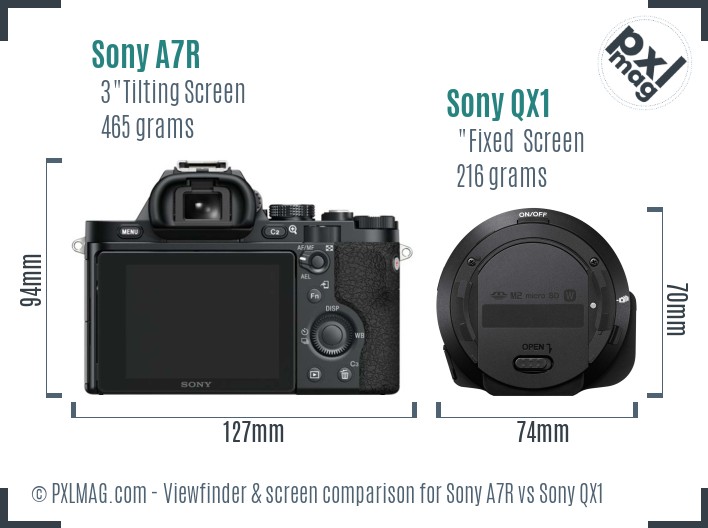 Sony A7R vs Sony QX1 Screen and Viewfinder comparison