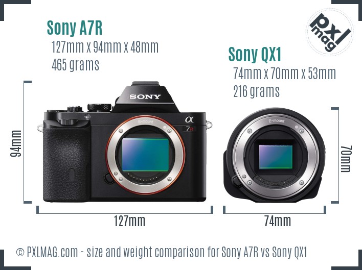 Sony A7R vs Sony QX1 size comparison Sony A7R vs Sony QX1 size comparison
