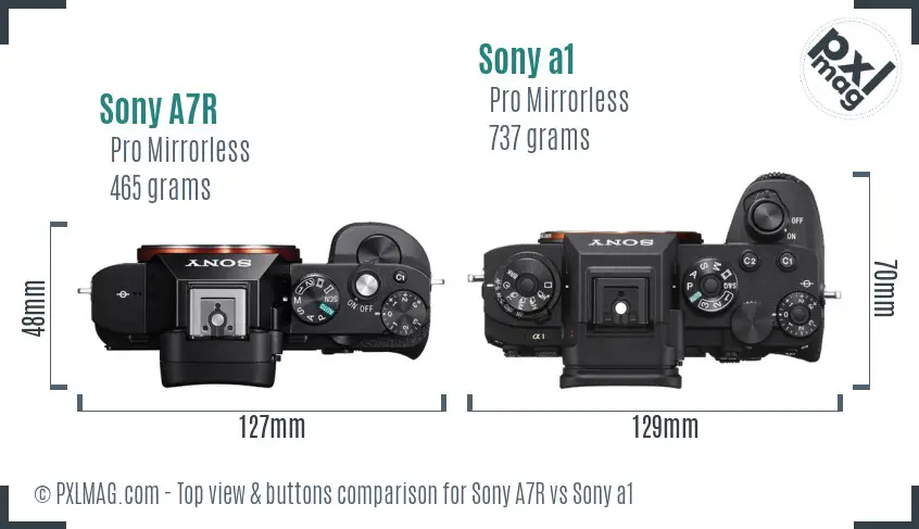 Sony A7R vs Sony a1 top view buttons comparison