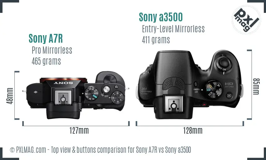 Sony A7R vs Sony a3500 top view buttons comparison