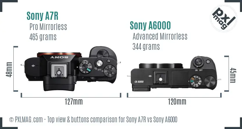 Sony A7R vs Sony A6000 top view buttons comparison