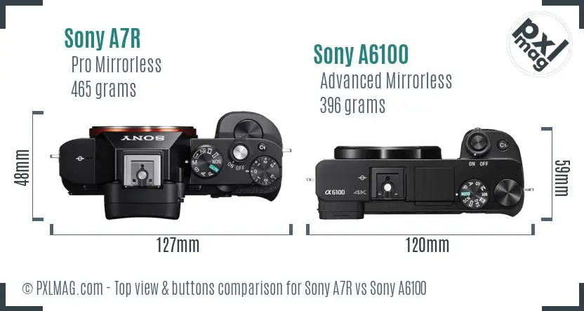 Sony A7R vs Sony A6100 top view buttons comparison
