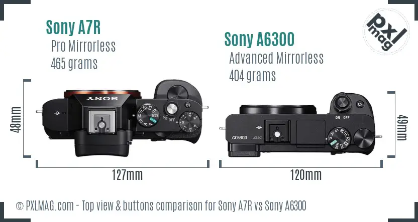 Sony A7R vs Sony A6300 top view buttons comparison Sony A7R vs Sony A6300 top view buttons comparison