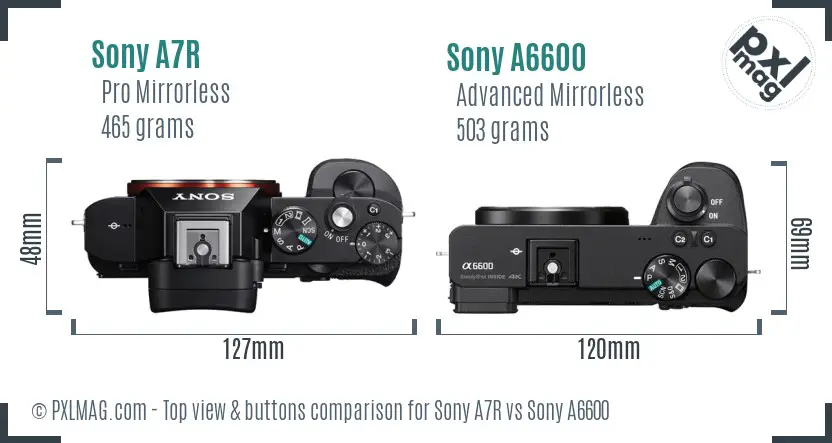 Sony A7R vs Sony A6600 top view buttons comparison