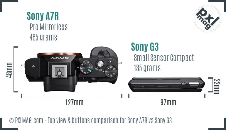 Sony A7R vs Sony G3 top view buttons comparison Sony A7R vs Sony G3 top view buttons comparison