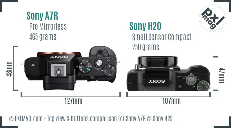 Sony A7R vs Sony H20 top view buttons comparison