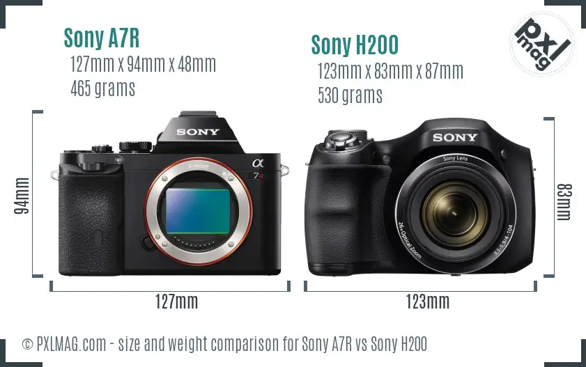 Sony A7R vs Sony H200 size comparison Sony A7R vs Sony H200 size comparison