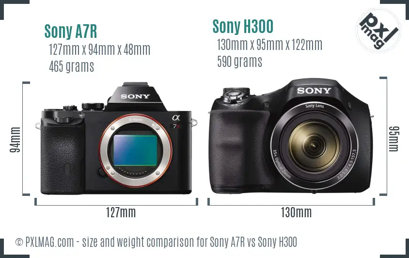 Sony A7R vs Sony H300 size comparison