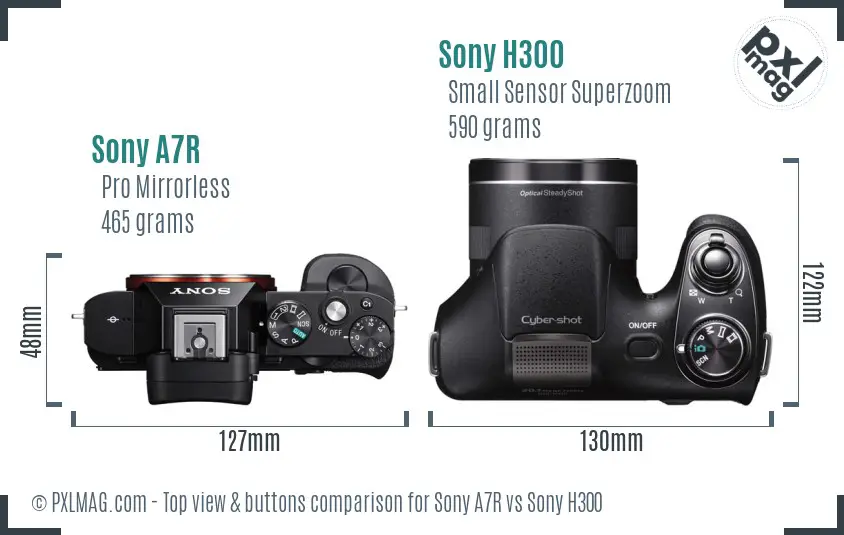 Sony A7R vs Sony H300 top view buttons comparison