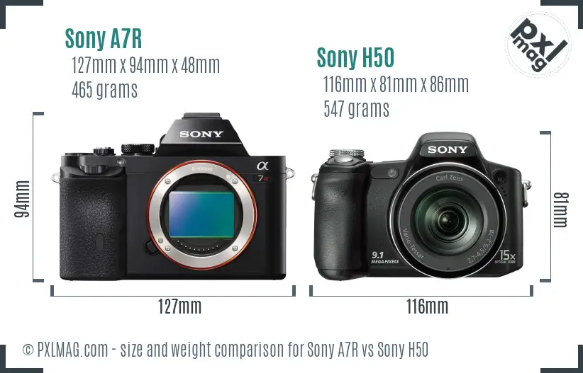Sony A7R vs Sony H50 size comparison