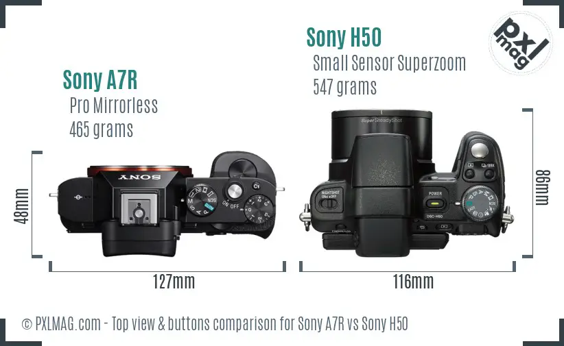 Sony A7R vs Sony H50 top view buttons comparison