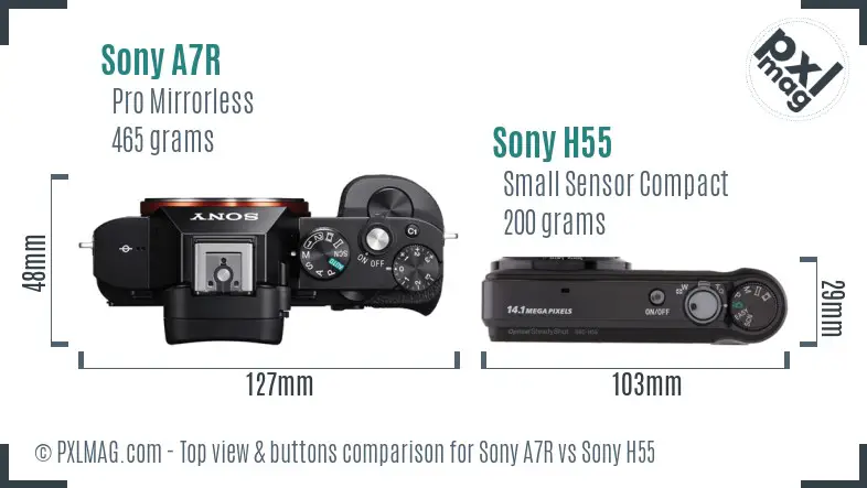 Sony A7R vs Sony H55 top view buttons comparison