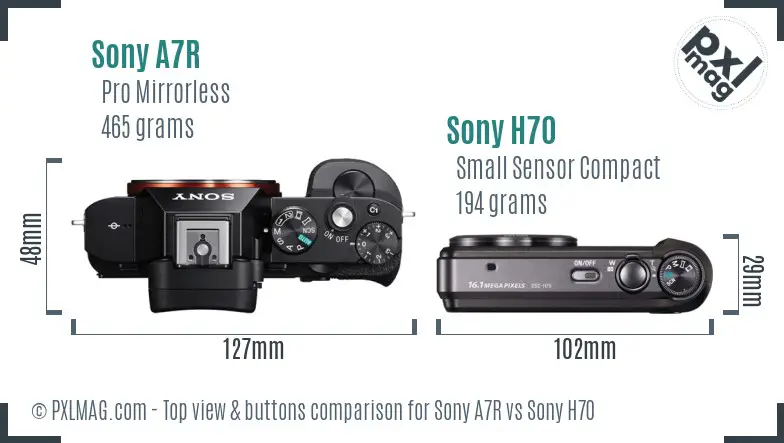 Sony A7R vs Sony H70 top view buttons comparison