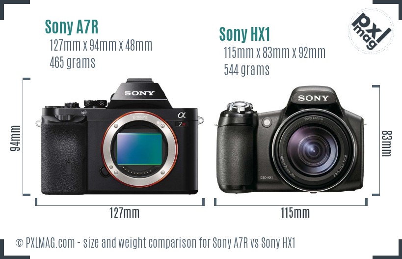Sony A7R vs Sony HX1 size comparison
