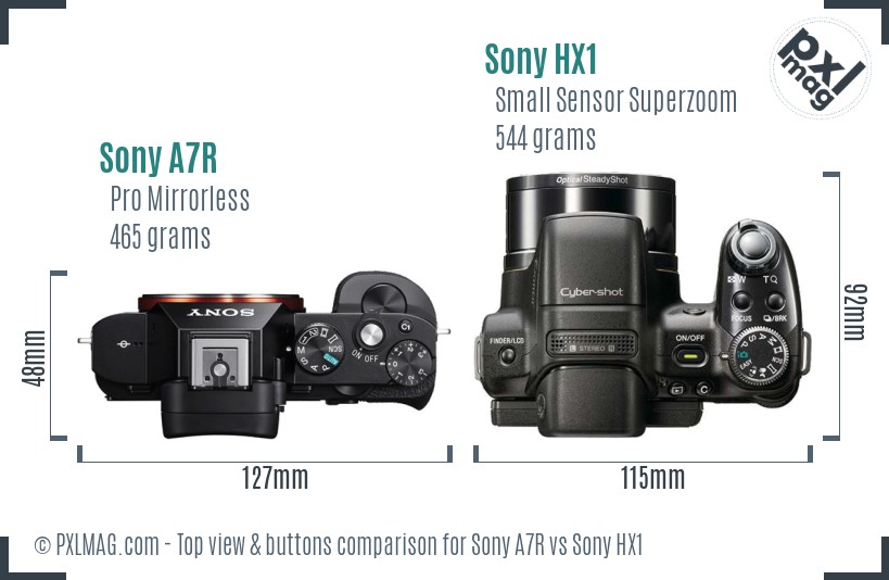 Sony A7R vs Sony HX1 top view buttons comparison