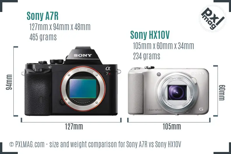 Sony A7R vs Sony HX10V size comparison Sony A7R vs Sony HX10V size comparison