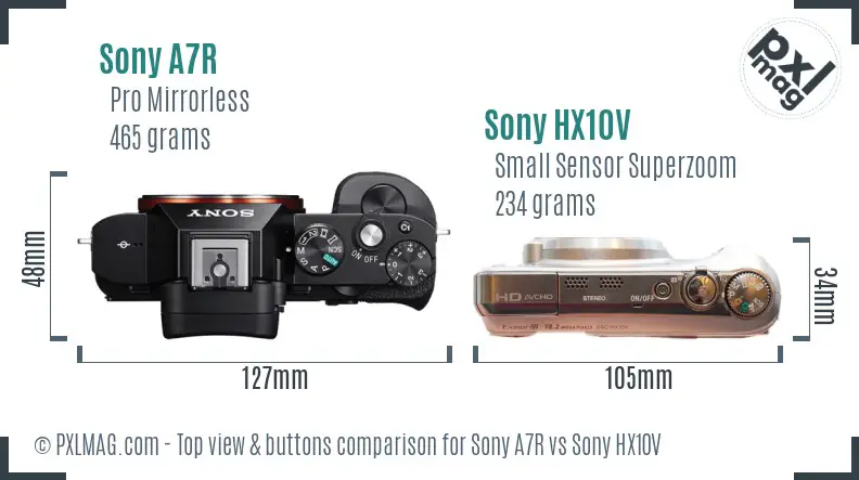 Sony A7R vs Sony HX10V top view buttons comparison Sony A7R vs Sony HX10V top view buttons comparison