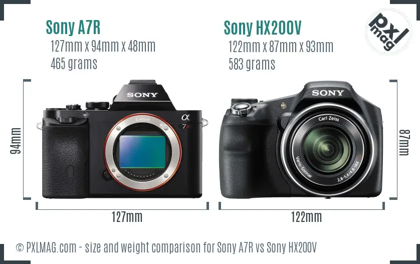 Sony A7R vs Sony HX200V size comparison