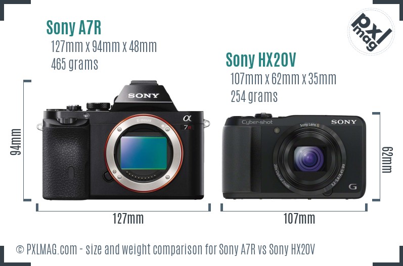 Sony A7R vs Sony HX20V size comparison