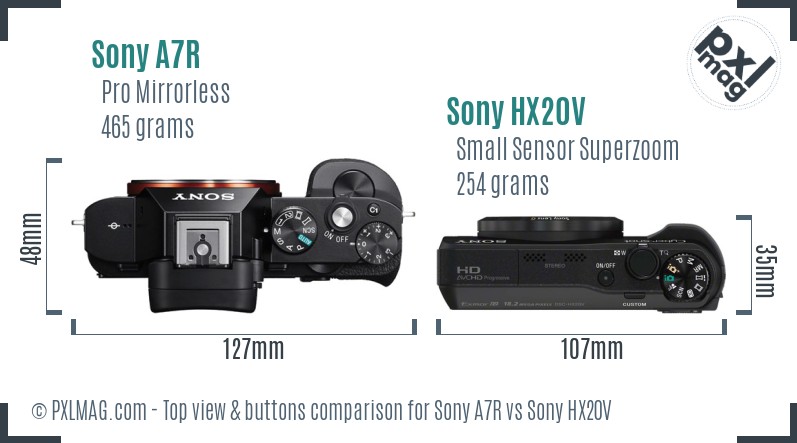 Sony A7R vs Sony HX20V top view buttons comparison