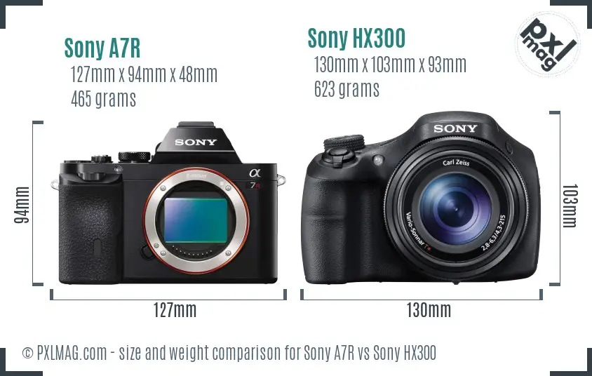 Sony A7R vs Sony HX300 size comparison