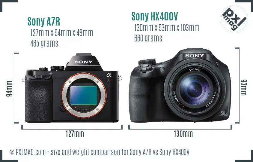 Sony A7R vs Sony HX400V size comparison