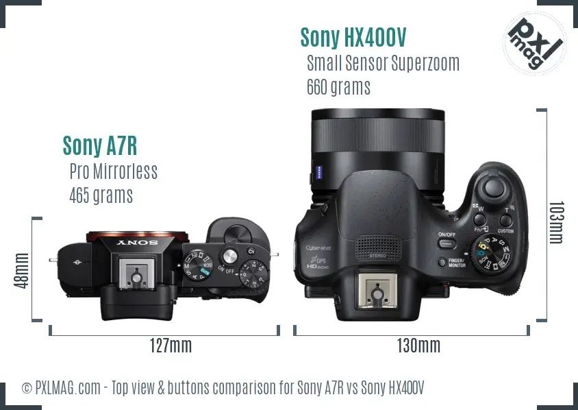 Sony A7R vs Sony HX400V top view buttons comparison