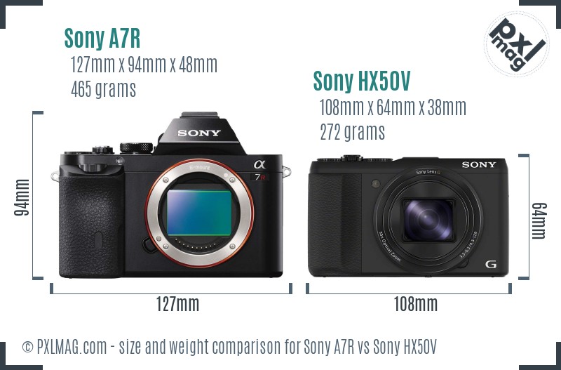 Sony A7R vs Sony HX50V size comparison