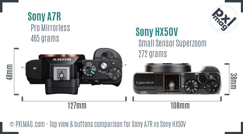 Sony A7R vs Sony HX50V top view buttons comparison