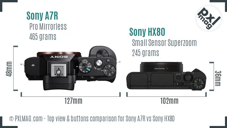 Sony A7R vs Sony HX80 top view buttons comparison