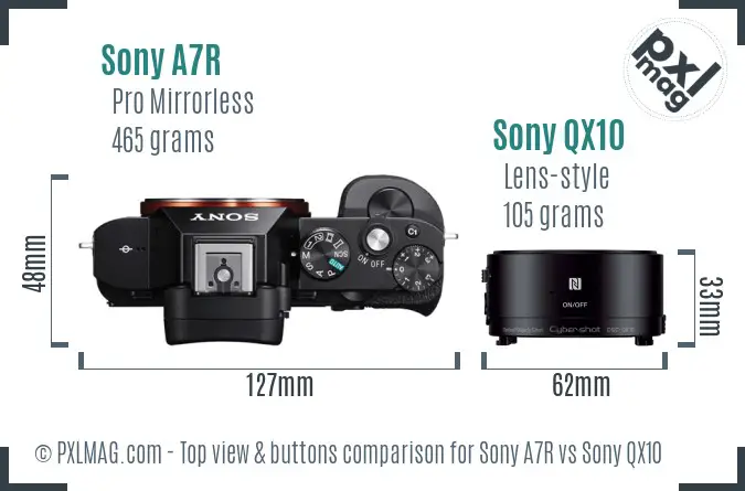 Sony A7R vs Sony QX10 top view buttons comparison