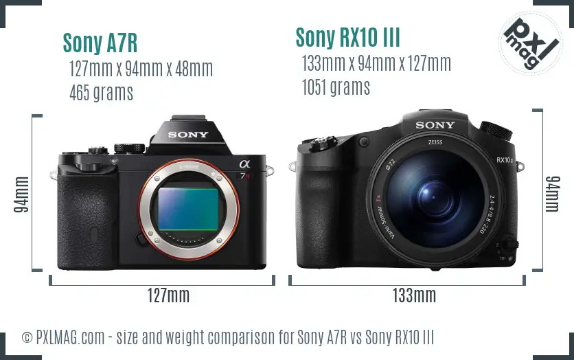 Sony A7R vs Sony RX10 III size comparison