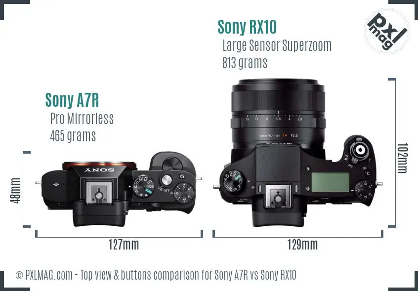 Sony A7R vs Sony RX10 top view buttons comparison Sony A7R vs Sony RX10 top view buttons comparison