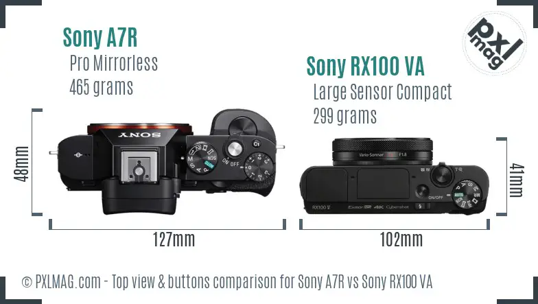 Sony A7R vs Sony RX100 VA top view buttons comparison