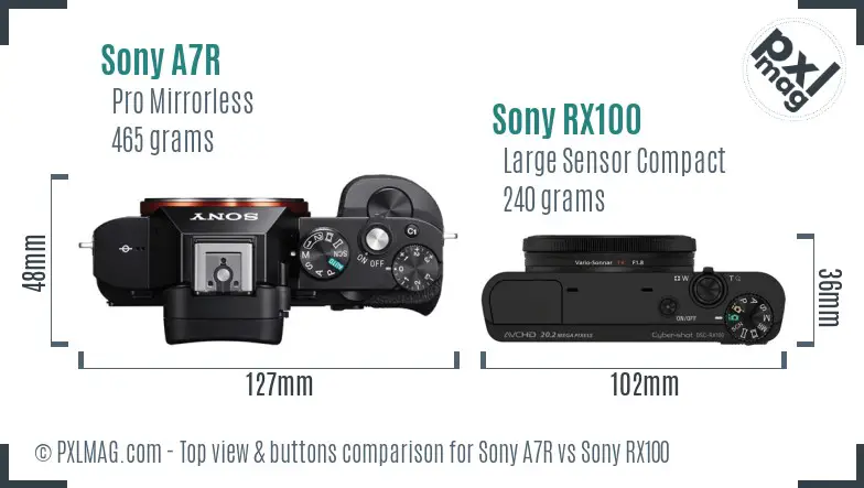 Sony A7R vs Sony RX100 top view buttons comparison