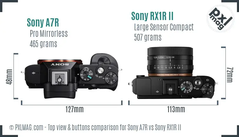 Sony A7R vs Sony RX1R II top view buttons comparison