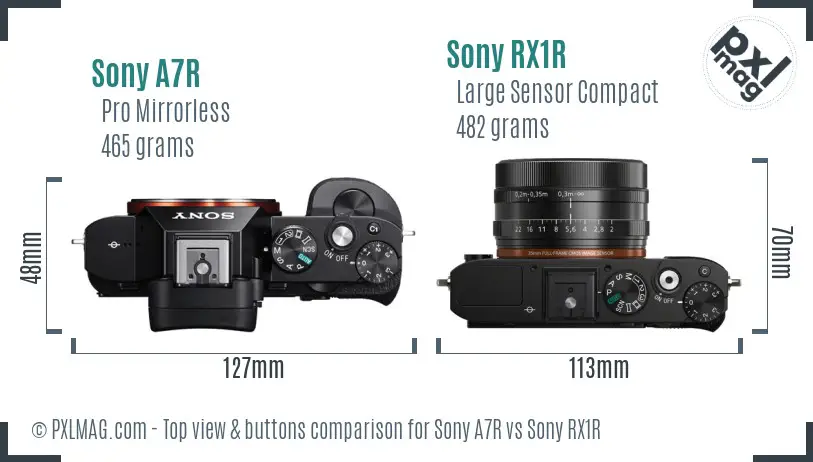 Sony A7R vs Sony RX1R top view buttons comparison