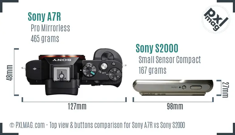 Sony A7R vs Sony S2000 top view buttons comparison