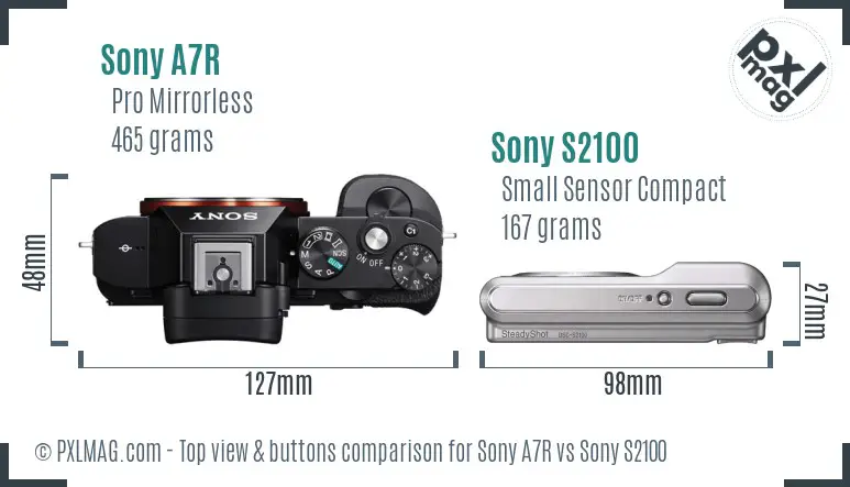 Sony A7R vs Sony S2100 top view buttons comparison