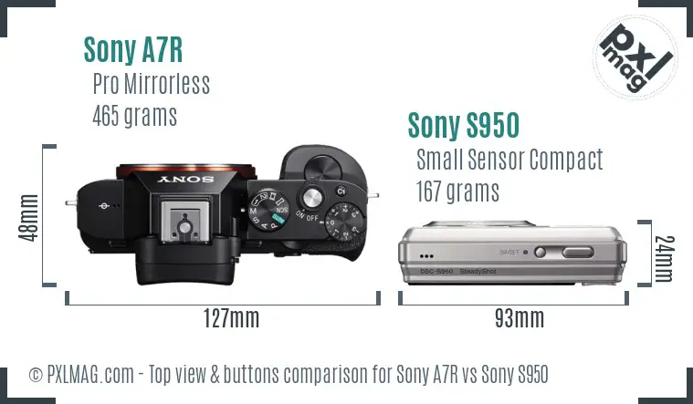 Sony A7R vs Sony S950 top view buttons comparison