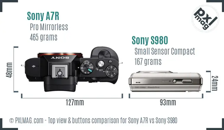 Sony A7R vs Sony S980 top view buttons comparison Sony A7R vs Sony S980 top view buttons comparison