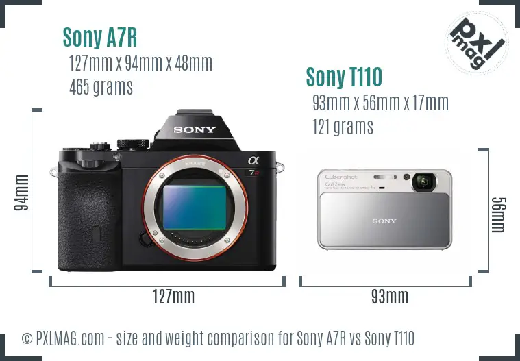 Sony A7R vs Sony T110 size comparison